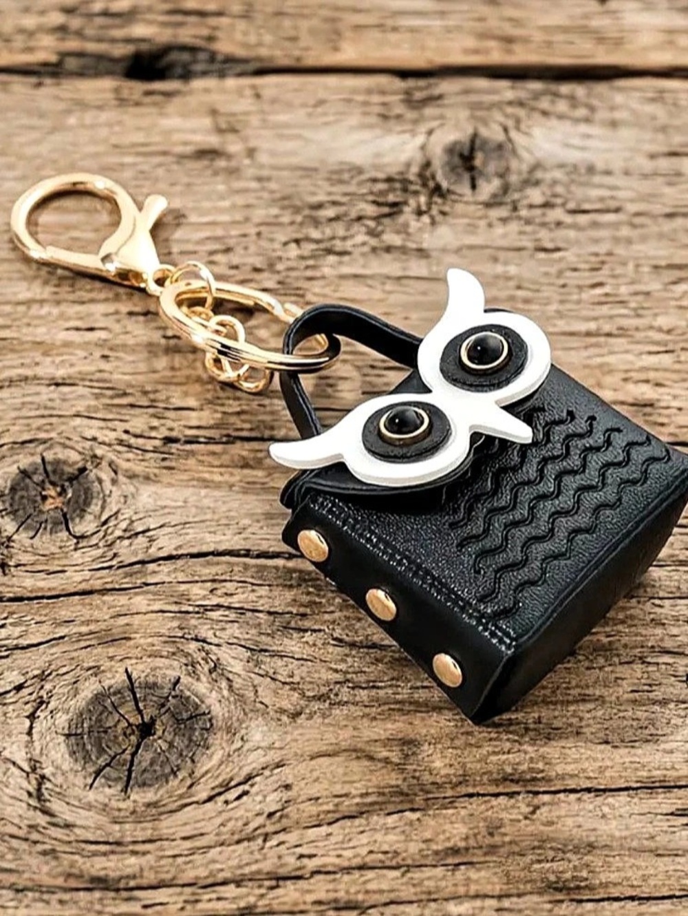 Owl Keychain Card Holder in Black & White